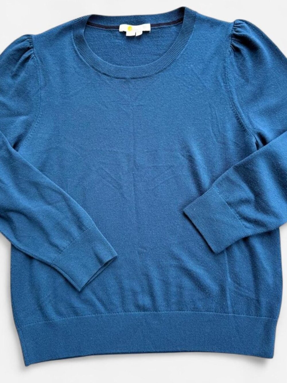 Boden Blue Puff Sleeve Merino Wool Sweater US 12 Knit Pullover